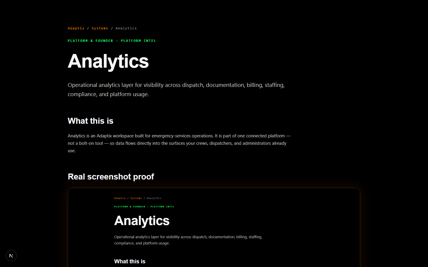 Current Adaptix Analytics screen